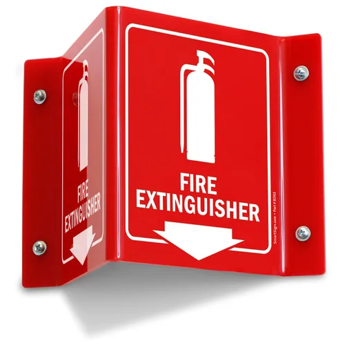 Vista 9 de SmartSign (paquete de 4) señal de proyección de extintor de incendios con flecha hacia abajo - 13 cm x 15 cm, señal V de pasillo de acrílico pulido