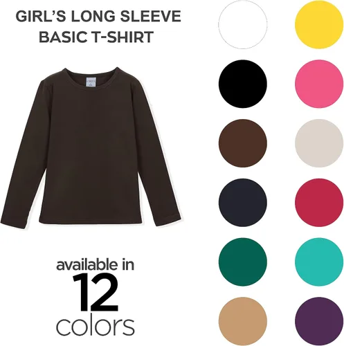 Vista 5 de Lovetti Camisas básicas de manga larga para niñas, de algodón turco, cuello redondo, ropa de moda