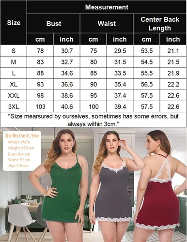 Vista 6 de Avidlove Lencería sexy para mujer, ropa de dormir, camisón, babydoll, lencería de algodón