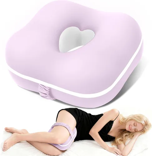 Vista 8 de Almohada de rodilla de espuma viscoelástica para dormir de lado, almohada de apoyo con diseño de recorte de corazón y correa ajustable, almohada