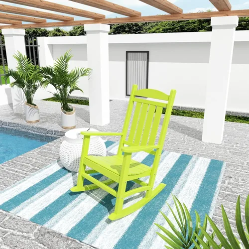 Vista 50 de WO Home Furniture Silla Mecedora de Patio Moderna para Exteriores HDPE Resistente a UV y Clima (Negro)