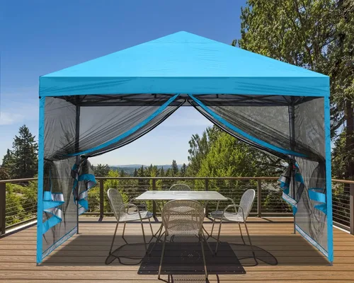 Vista 11 de MASTERCANOPY Toldo desplegable para exteriores de fácil instalación con paredes de malla (8 x 8 pies, rojo) Silver‑coated Waterproof UV‑blocking