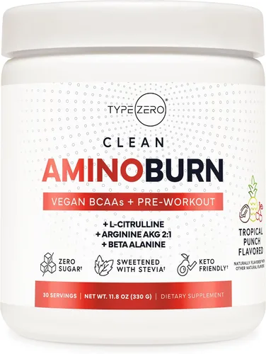 Vista 9 de Type Zero Amino Burn Vegan BCAA + Pre-entrenamiento (sabor a piña colada)