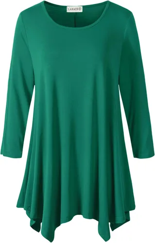 Vista 28 de LARACE - Camisa de talla extragrande para mujer, camisa tipo túnica con manga 3/4, ajuste holgado, ropa básica para mujer 2-negro_cuadros