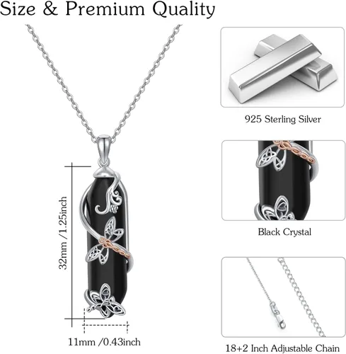 Vista 5 de CUOKA Miracle Colgante de cristal de libélula, collar de cuarzo curativo de plata esterlina