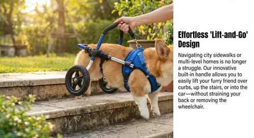 Vista 3 de Silla de ruedas para perros pequeños (0-40 libras/39.7 lbs), carrito de movilidad ajustable para mascotas con chaleco de arnés de malla transpirable