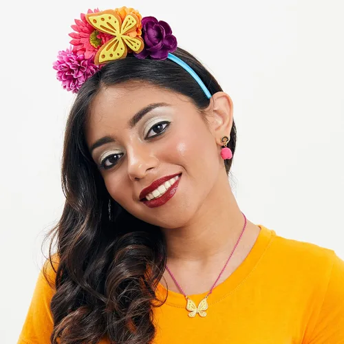Vista 2 de Disney Pendientes Encanto - Aretes Mirabel con pompones rosados - Aretes de Disney para niñas, Metal, No es una piedra preciosa