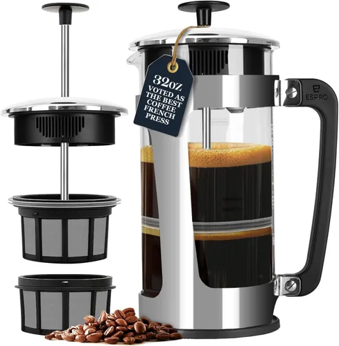 Vista 14 de ESPRO Light P3 - Cafetera de prensa francesa, microfiltro doble patentado para preparar sin arena, resistente al calor, prensa de café de vidrio