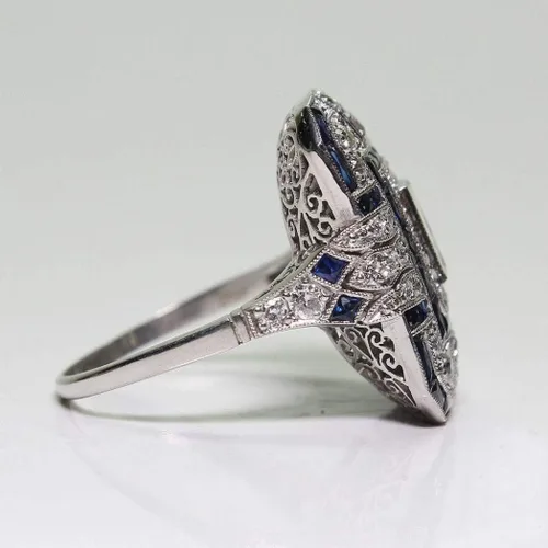 Vista 2 de WensLTD_ Clearance Anillo personalizado de piedra lunar marquesa de plata con piedras preciosas naturales 1 pieza