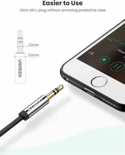 Vista 9 de Cable conector Ugreen de 0.14 pulgadas. Entrada de audio auxiliar a un ángulo recto de 90 grados para Apple (iPhone, iPod, iPad), Samsung