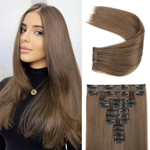 Vista 13 de REECHO Extensiones de cabello, 11 piezas de extensiones de cabello con clip de 24 pulgadas de largo, lacio, HE005, extensiones sintéticas naturales