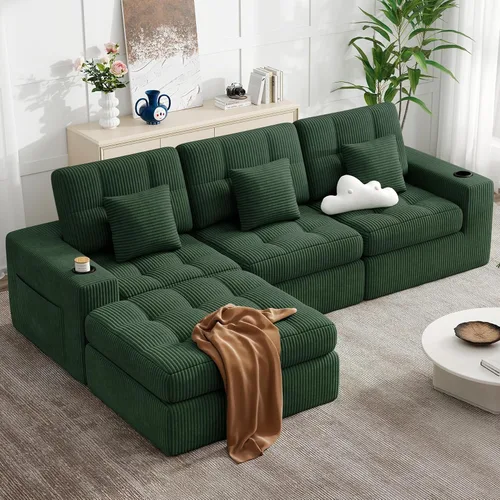Vista 11 de Sofá modular sin hueso de nube de 112 pulgadas en forma de L, moderno sofá modular con cojín en capas, sofás de pana convertibles sin montaje