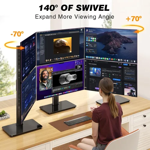 Vista 2 de Soporte de monitor dual VESA para pantallas de 13 a 38 pulgadas, elevador de monitor independiente con giro, inclinación, rotación y altura