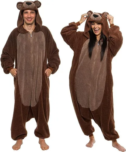 Vista 2 de Funziez! Disfraz de oso sherpa para adultos, disfraz de Halloween de animales, traje de cosplay de una pieza para adultos, mujeres y hombres