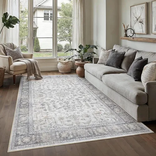 Vista 132 de PureCozy Alfombra de área beige de 2 x 3 pulgadas, lavable, vintage, pequeña, para entrada, cocina, suave, retro, floral, de pelo bajo, tapete