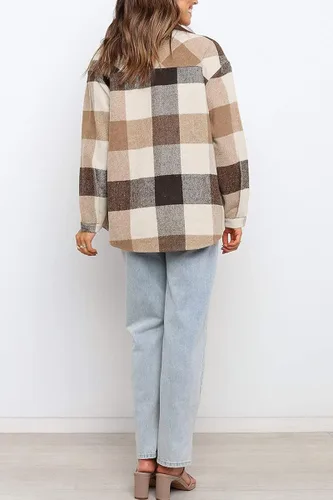 Vista 4 de AUTOMET - Camisa casual de manga larga con botones, a cuadros, para mujer