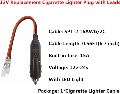 Vista 2 de Enchufe macho de encendedor de cigarrillos de repuesto para automóvil con cables - Adaptador de coche de 12 V 24 V Kit de cargador de batería de CC