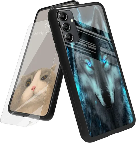 Vista 43 de Funda para Samsung Galaxy A12 5G con protector de pantalla, parte trasera de vidrio templado + TPU de silicona suave que absorbe los golpes