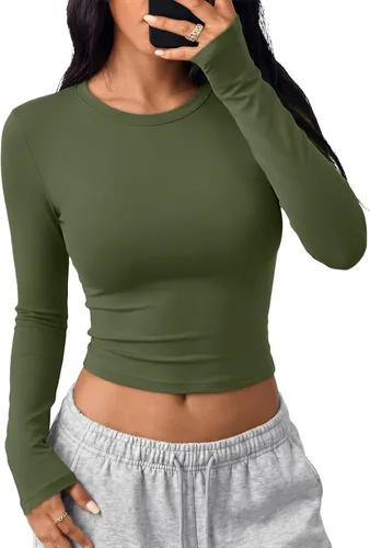 Vista 16 de Trendy Queen Camisetas cortas de manga larga para mujer, camisetas básicas Blanco