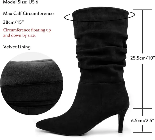 Vista 2 de JOY IN LOVE Botas de tacón bajo para mujer, botas holgadas de media pantorrilla