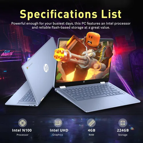 Vista 3 de HP Chromebook x360 - Laptop con pantalla táctil FHD de 14 pulgadas, procesador Intel N100, 4 GB de RAM, 224 GB de almacenamiento
