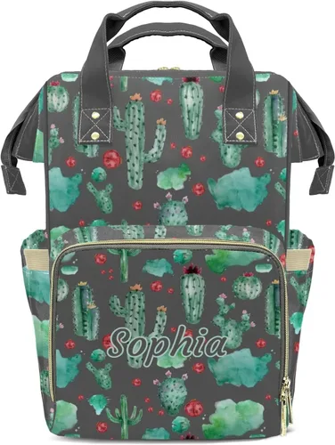 Vista 9 de Sunshine Pink Cactus - Mochila para pañales con nombre de gran capacidad, bolsa multifunción para mamá, papá, unisex, niño y niña, Diseño 1