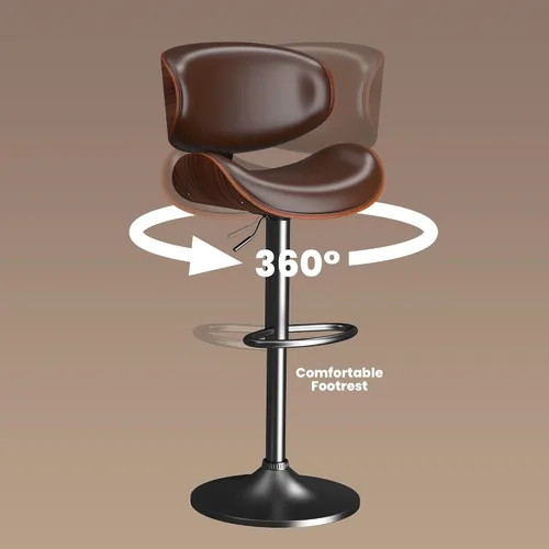 Vista 5 de YaFiti Taburetes de bar modernos giratorios, taburetes de bar altura de mostrador con respaldo para bar, cocina, comedor, color marrón