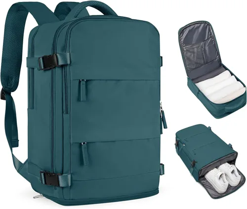 Vista 22 de Mochila de viaje grande, bolsa de mano, aprobada para aviones, para artículos personales, para hombre o mujer, color beige con marrón