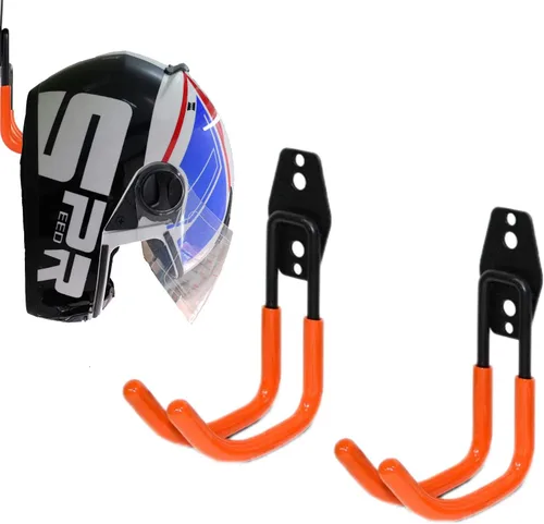 Vista 16 de KETABAO Soporte de gancho para casco de montaje en pared, 2 ganchos curvos de hierro de PVC grandes, tornillos (negro)