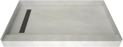 Vista 3 de Tile Redi RT3660L-BN-RB36-KIT - Sartén y banco de ducha con drenaje izquierdo, base de ducha de un bordillo, banco, drenaje de PVC de 2 pulgadas