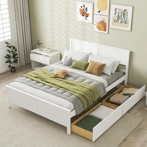 Vista 13 de KOMFOTT Marco de Cama de Madera Tamaño Twin con 2 Cajones de Almacenamiento, Marco de Cama de Plataforma de Mediados de Siglo con Cabecero, Soporte