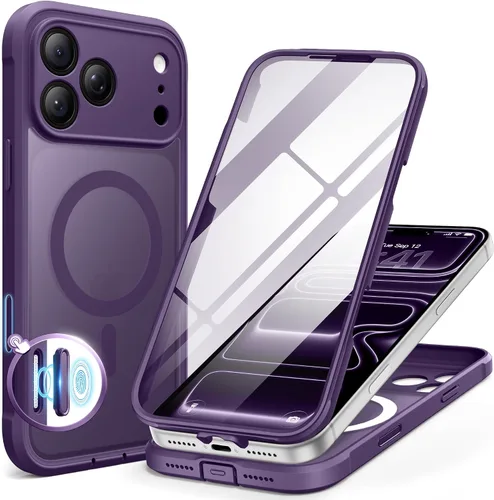 Vista 67 de BERFY Funda para iPhone 17 Pro Max, compatible con MagSafe, protector de pantalla de vidrio integrado, protección de cámara, funda de cuerpo