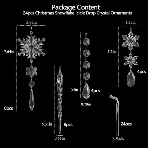 Vista 2 de 24 Piezas de Adornos de Navidad de Cristal Resistente a Romper para Decoraciones de Árbol de Navidad Adornos de Copo de Nieve de Cristal Adornos