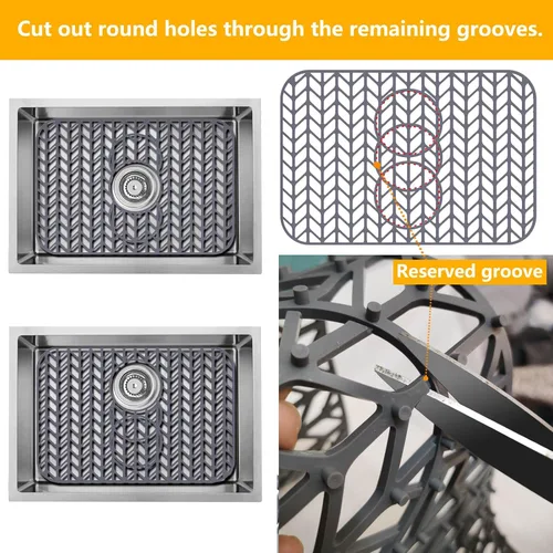 Vista 29 de Protectores de fregadero de cocina de 12 x 11 y 13 x 11 pulgadas, protectores de silicona para fregadero de cocina para la parte inferior del Gris