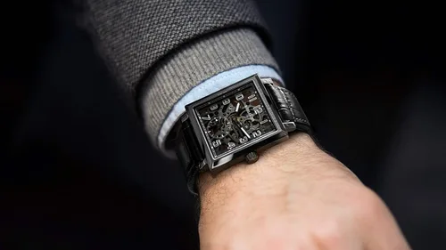 Vista 6 de Agelocer Men's Top Brand Double Sided Hollow Square Stainless Steel Luminous Analog Square Luxury Watch