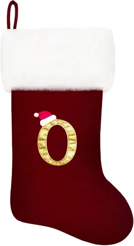 Vista 8 de Calcetines de Navidad bordados de 20 pulgadas con monograma, terciopelo negro con puño de felpa blanca supersuave, adornos clásicos para decoración