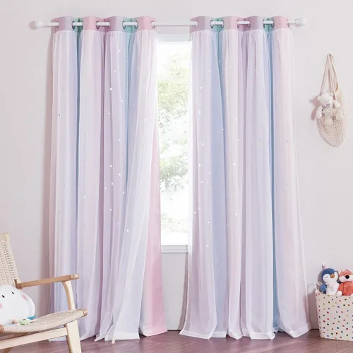 Vista 38 de NICETOWN Cortinas para dormitorio de niñas, cortinas de arco iris, cortinas de estrellas, cortinas de princesa, decoración de habitación
