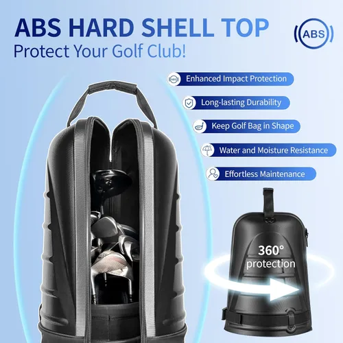Vista 3 de Bolsa de viaje de golf con parte superior rígida de ABS – Bolsa de golf con tela impermeable 1680D, acolchado de 0.276 in y ruedas – Accesorios