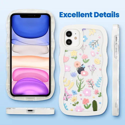 Vista 7 de ZCDAYE Funda compatible con iPhone 11, diseño floral estético, bonita funda rizada y ondulada para mujeres y niñas, funda de TPU suave a prueba