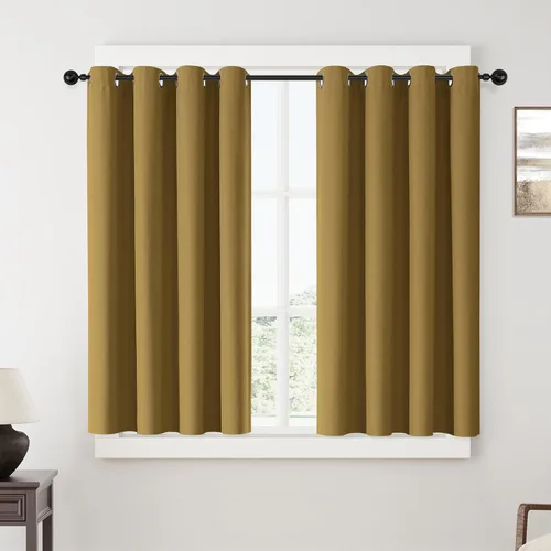 Vista 140 de ChrisDowa Cortinas 100% Opacas de Abedul Sólido de 45 Pulgadas de Largo, 2 Paneles para Dormitorio y Sala de Estar, Estilo Granja Oscurecedoras
