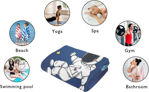 Vista 6 de Toalla de playa de astronauta de luz azul personalizada con nombre, toallas de baño a prueba de arena para natación y deporte, 30 x 60 pulgadas