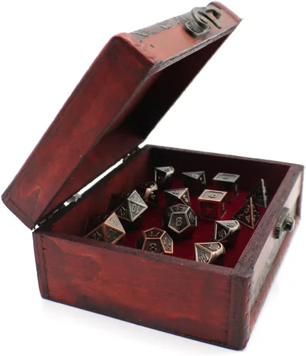 Vista 3 de Dos juegos de rol de dados de metal con baúl de almacenamiento para juegos de mesa