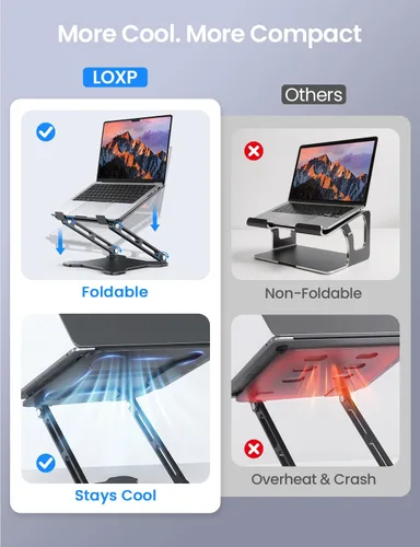 Vista 2 de LOXP Adjustable Laptop Stand for Desk, Portable Airflow Laptop Riser Holder Negro clásico