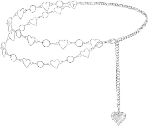 Vista 8 de Cadena de cintura de metal para mujer, cinturón de eslabones ajustables con colgante de corazones de amor Un corazón de oro