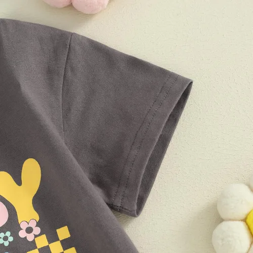 Vista 3 de Mameluco de manga corta para bebé recién nacido, niña y niño, con estampado de letras