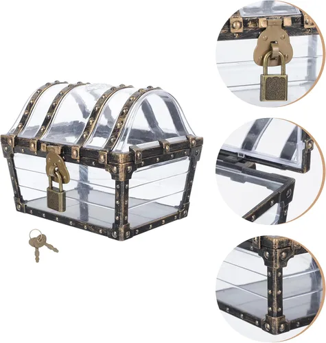 Vista 5 de Zerodeko Caja del tesoro pirata con cerradura transparente pirata joyería pecho piedras preciosas caja de almacenamiento de diamantes de imitación