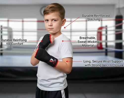 Vista 3 de Guantes interiores de gel para boxeo, vendajes acolchados elásticos debajo de los mitones, envolturas rápidas para niños, hombres y mujeres