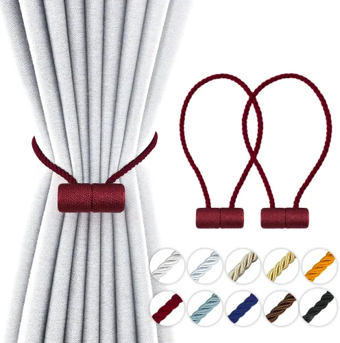 Vista 19 de Alzapaños magnéticos fuertes de 18 pulgadas, sujetadores de cortina modernos, estilo trenzado, cuerda decorativa para cortinas (2 unidades, beige)