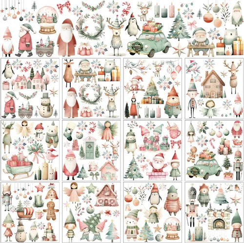 Vista 20 de BBTO 12 hojas de transferencia de Navidad para manualidades y muebles, calcomanías de transferencia de Navidad, calcomanías de invierno para madera