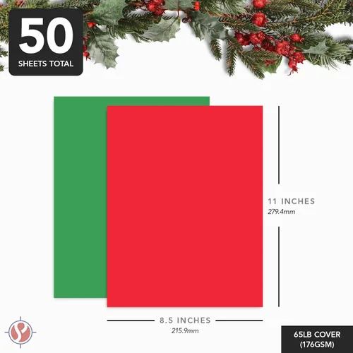 Vista 7 de Papel de Navidad para tarjetas de Navidad, cartulina roja y verde de 8.5 x 11 pulgadas para tarjetas de felicitación, arte y manualidades